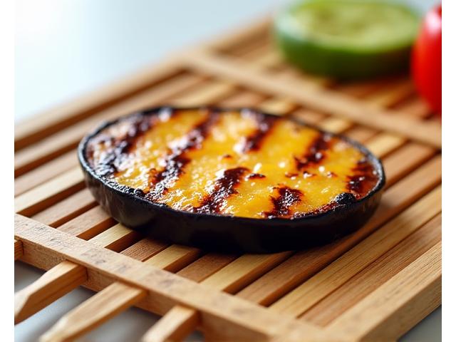 特殊加工された竹製グリル網と焼かれた野菜
