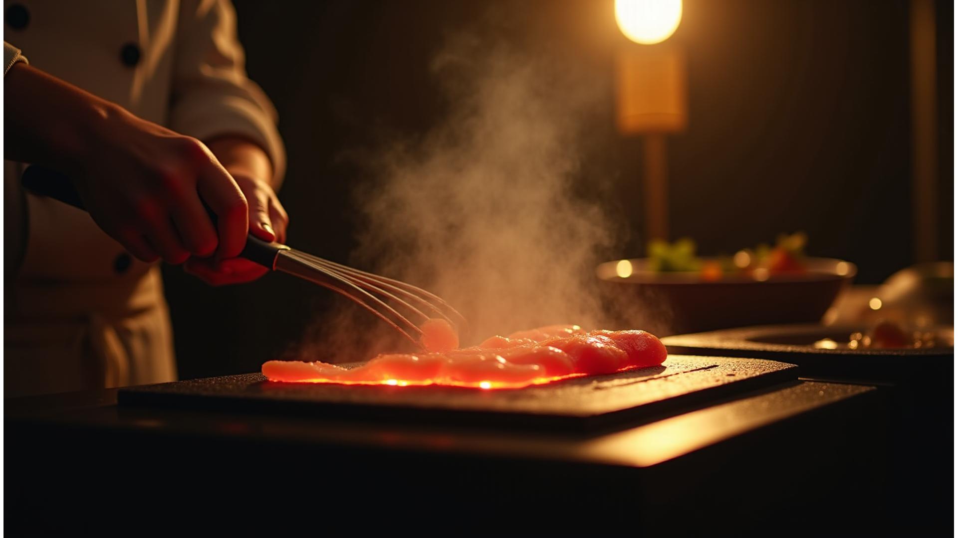高級和食店で炭火で調理している料理人の手元