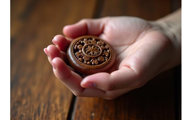 手の中に包まれた小さな石の彫刻、繊細だが強固な保護の象徴